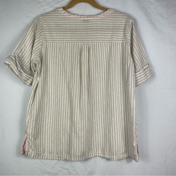Symple NYC Linen Striped Cream Women's Top - Picture 4 of 6